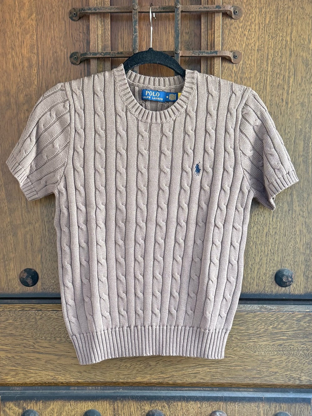Polo by Ralph Lauren Chocolate Cable-Knit Short-Sleeve Sweater Size M